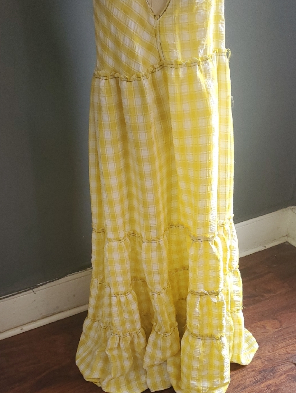 Free People Yellow Gingham Tiered V-Neck Maxi Dress - Picture 4 of 14